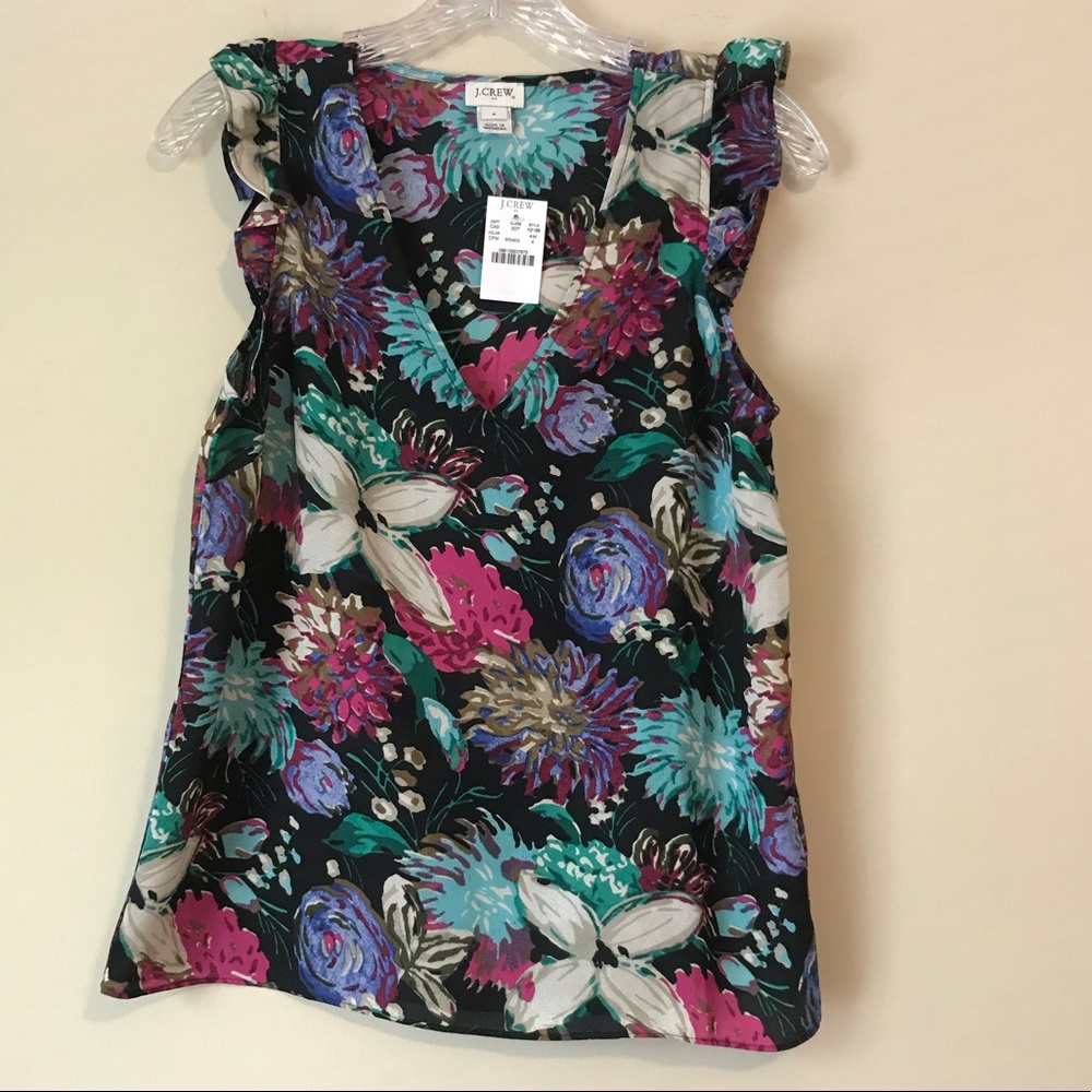 J. Crew Multi Color, Flutter-Sleeve Blouse, NWT